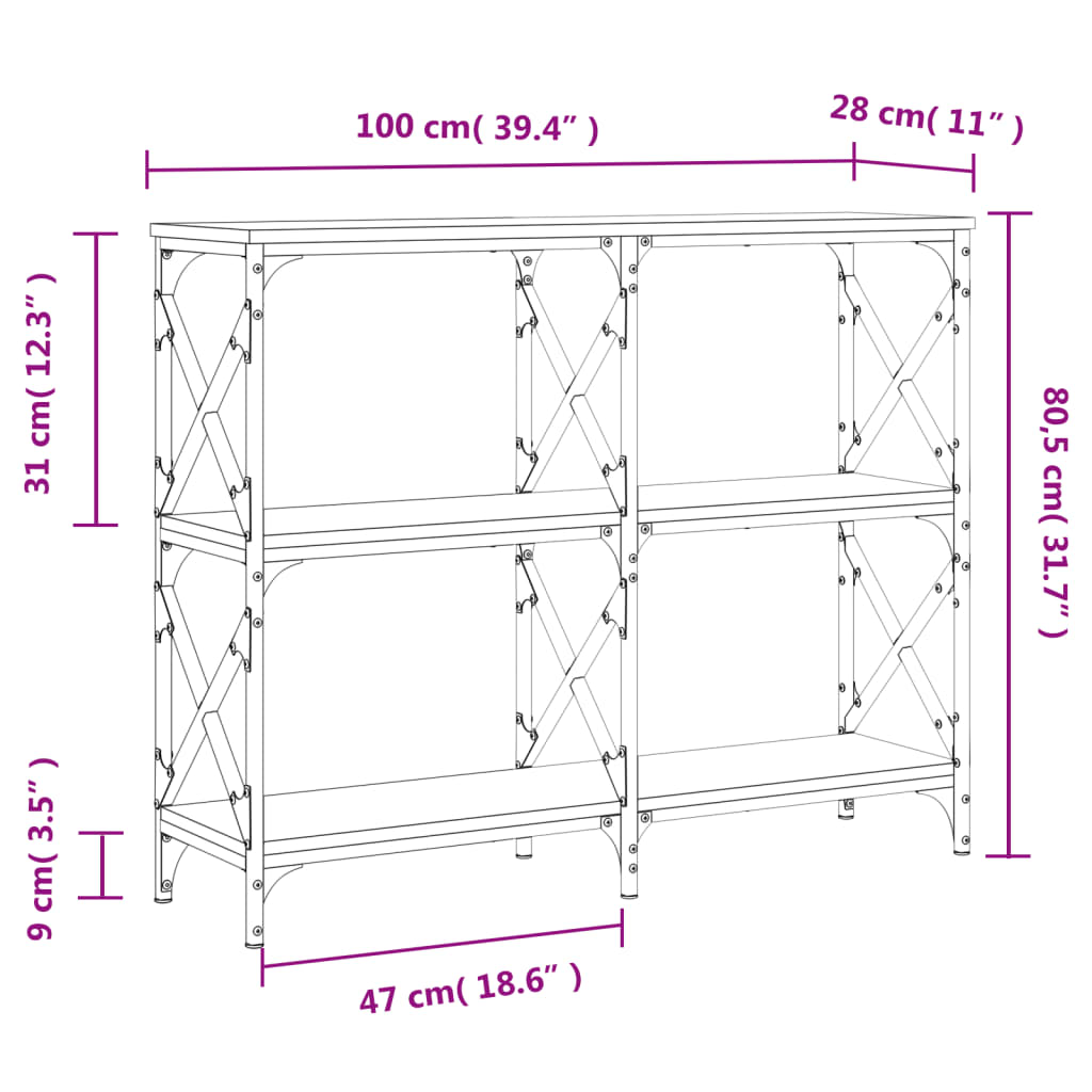 Table console sonoma gris 100x28x80,5 cm bois d'ingénierie