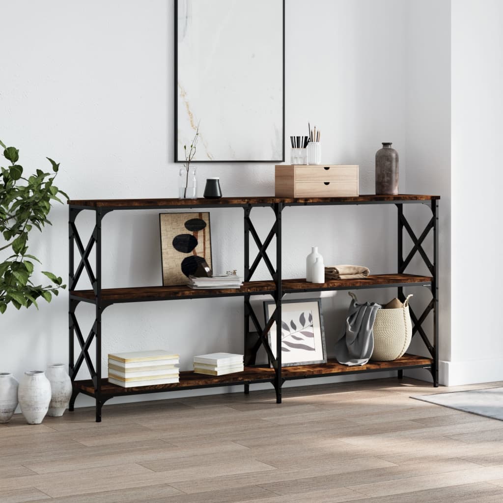 Smoked oak console table 200x28x80.5 cm engineering wood