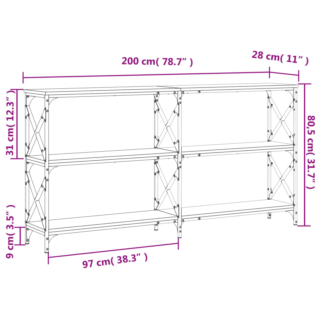 Sonoma Grey Console Tabelle 200x28x80,5 cm Ingenieurholz Holz
