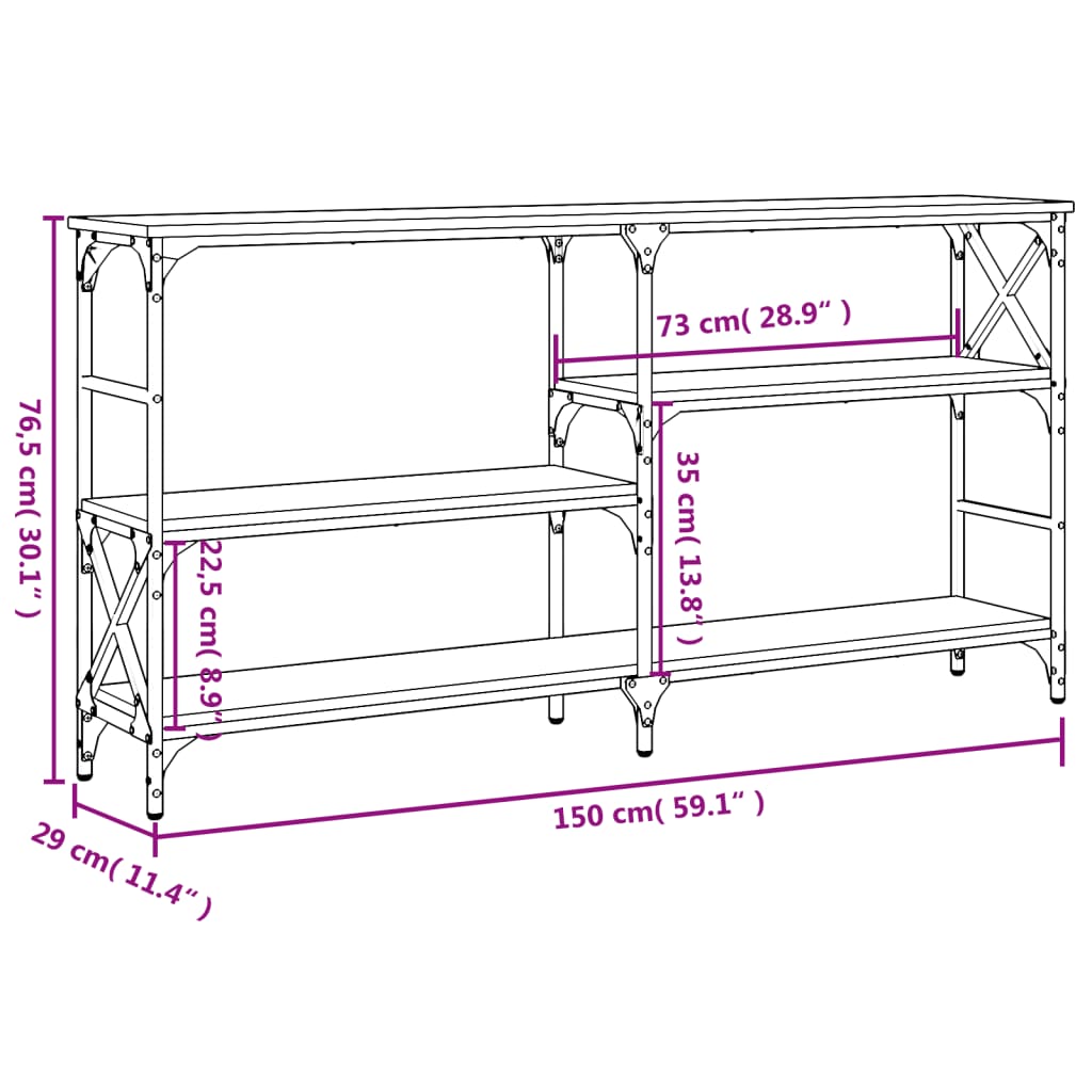 Sonoma Grey Console Tabelle 150x29x76,5 cm Ingenieurholz Holz