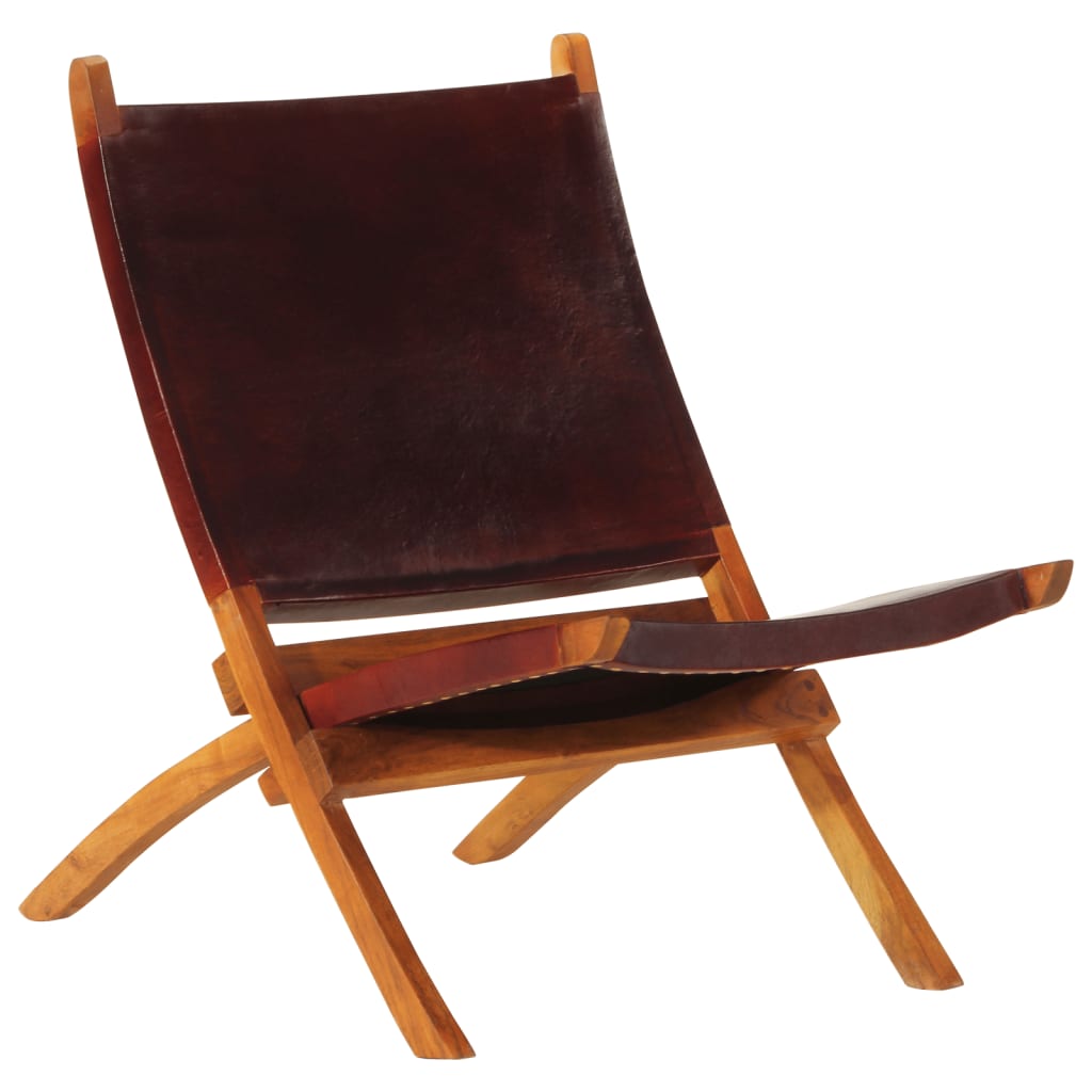 Foldable Relaxation Chair True Leather Dark Brown