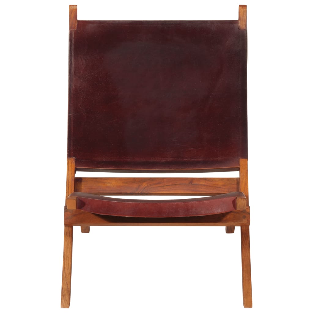 Foldable Relaxation Chair True Leather Dark Brown