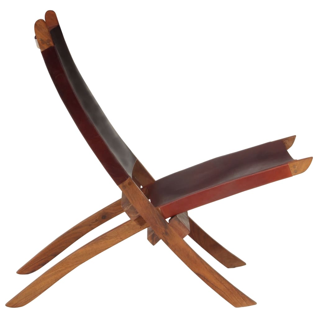 Chaise de relaxation pliable cuir véritable marron foncé