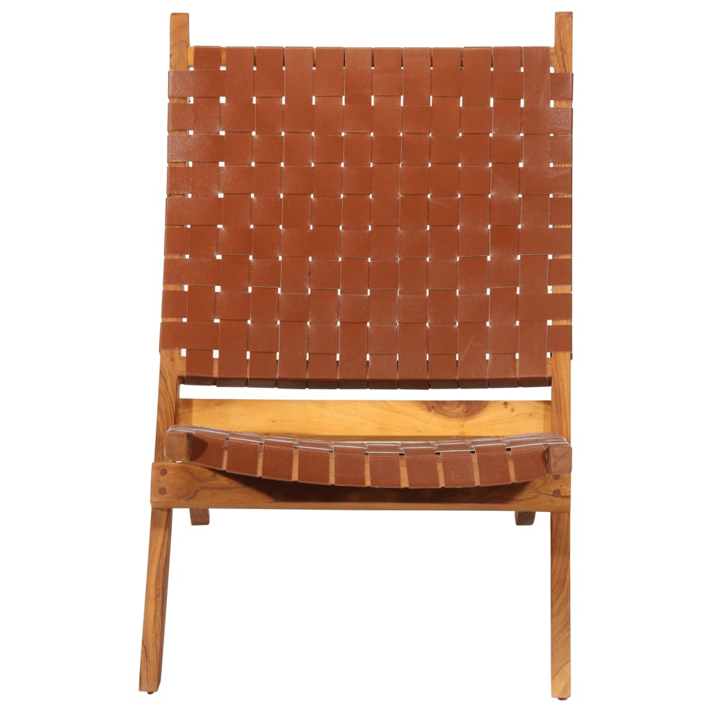 Chaise de relaxation pliable marron cuir véritable