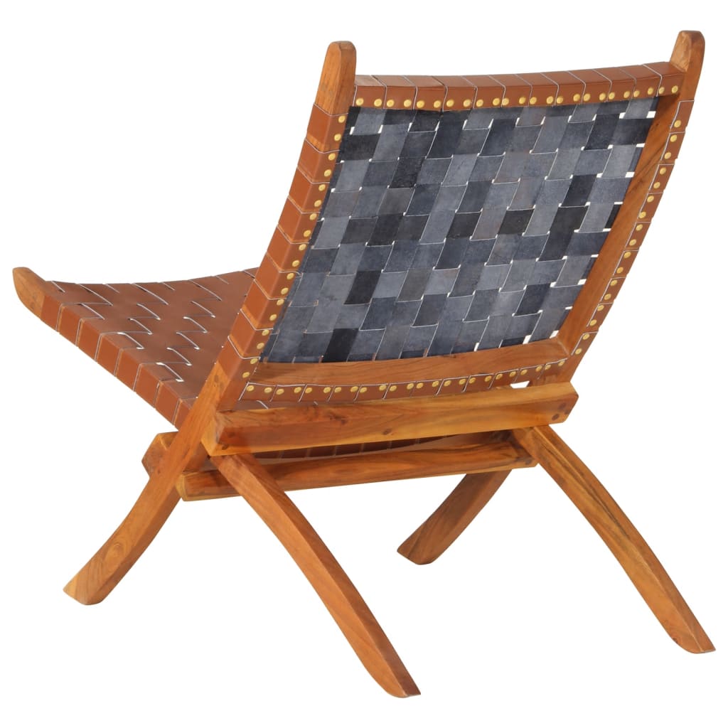 Chaise de relaxation pliable marron cuir véritable