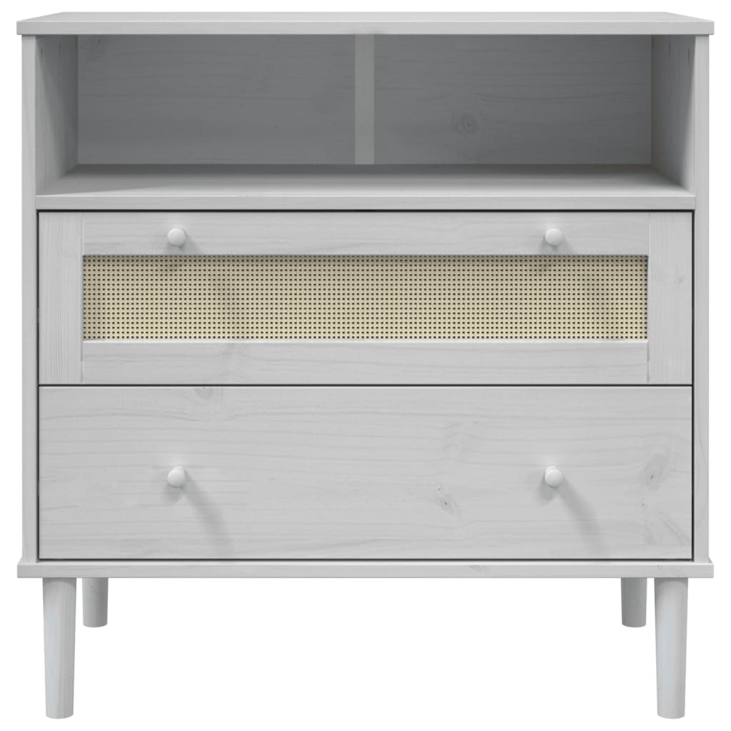 Credenza SENJA effetto rattan bianco 80x40x80 cm in legno di pino massiccio