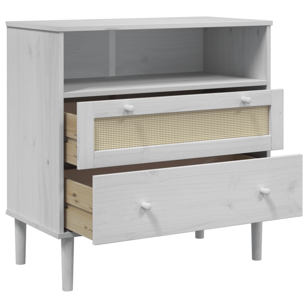 Credenza SENJA effetto rattan bianco 80x40x80 cm in legno di pino massiccio