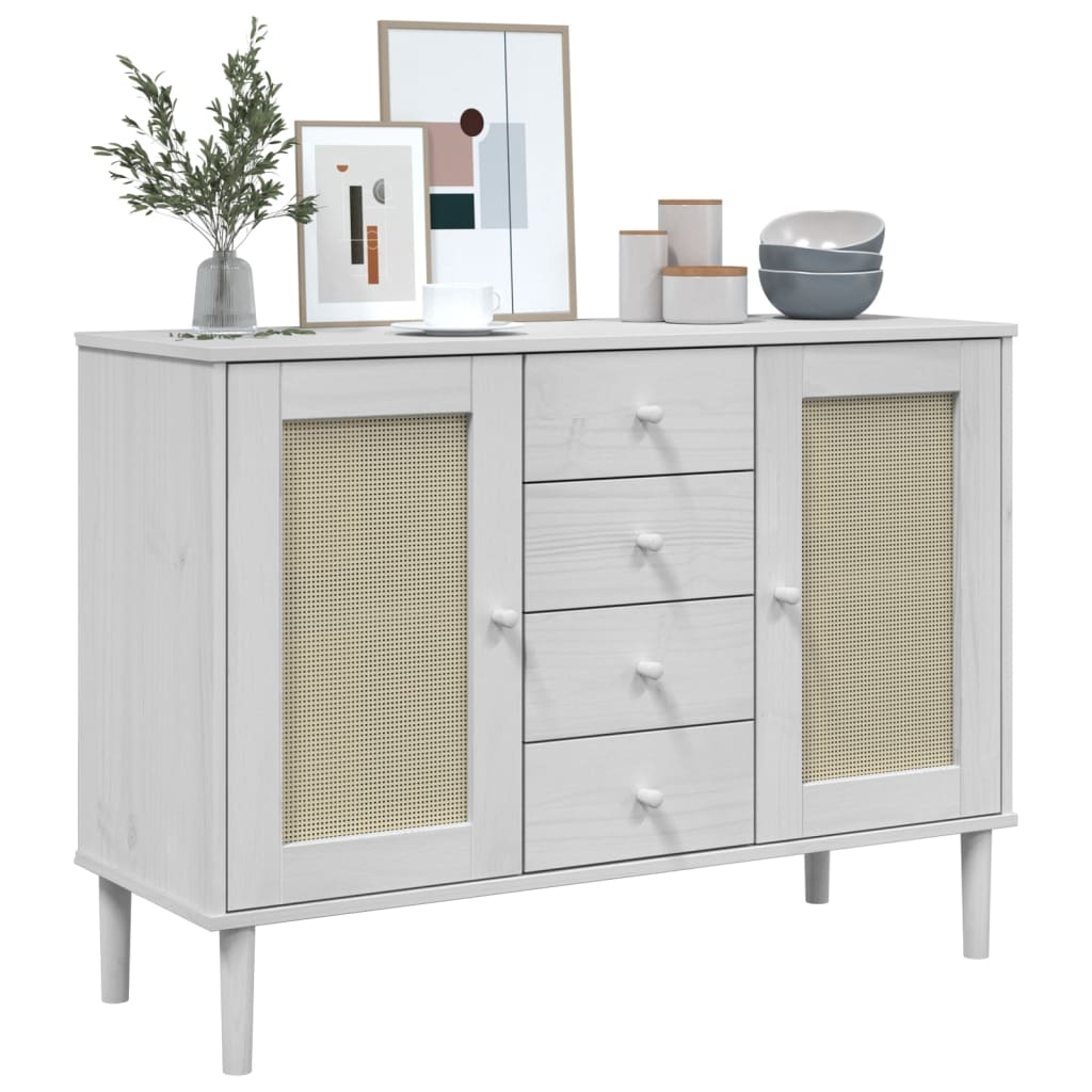 Credenza SENJA effetto rattan bianco 112x40x80 cm in legno di pino massiccio