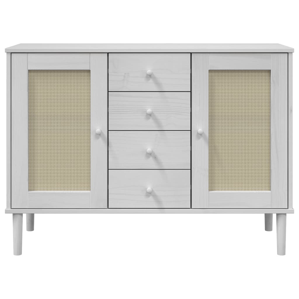 Credenza SENJA effetto rattan bianco 112x40x80 cm in legno di pino massiccio