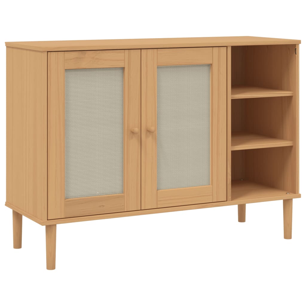 Credenza SENJA aspetto rattan marrone 112x40x80 cm in legno di pino massiccio