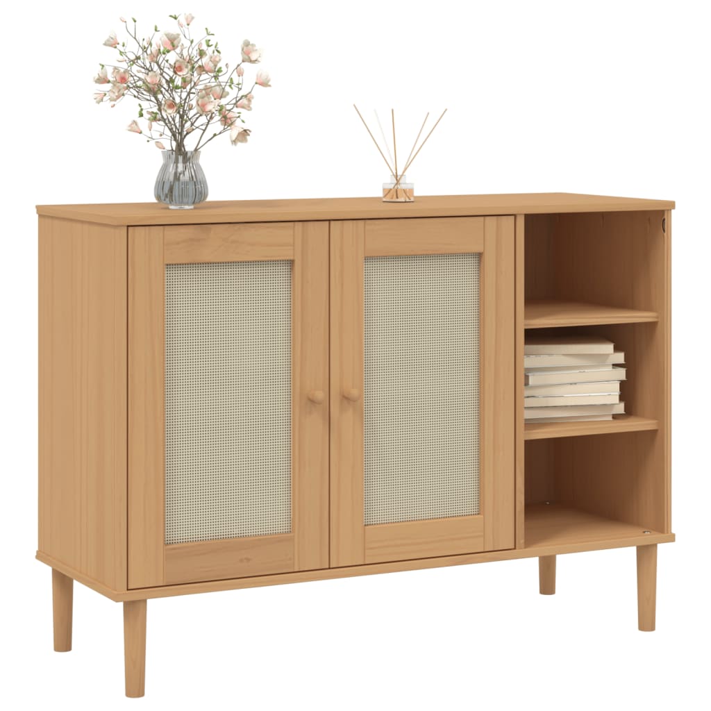 Credenza SENJA aspetto rattan marrone 112x40x80 cm in legno di pino massiccio