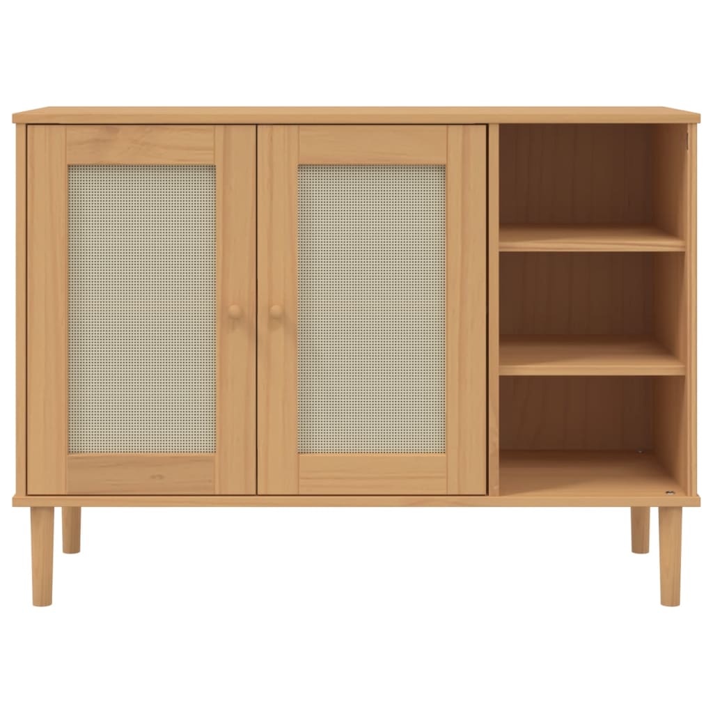 Buffet SENJA aspect rotin marron 112x40x80cm bois massif de pin