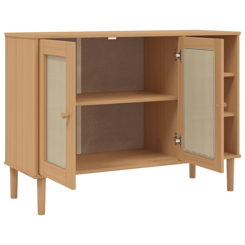 Buffet SENJA aspect rotin marron 112x40x80cm bois massif de pin