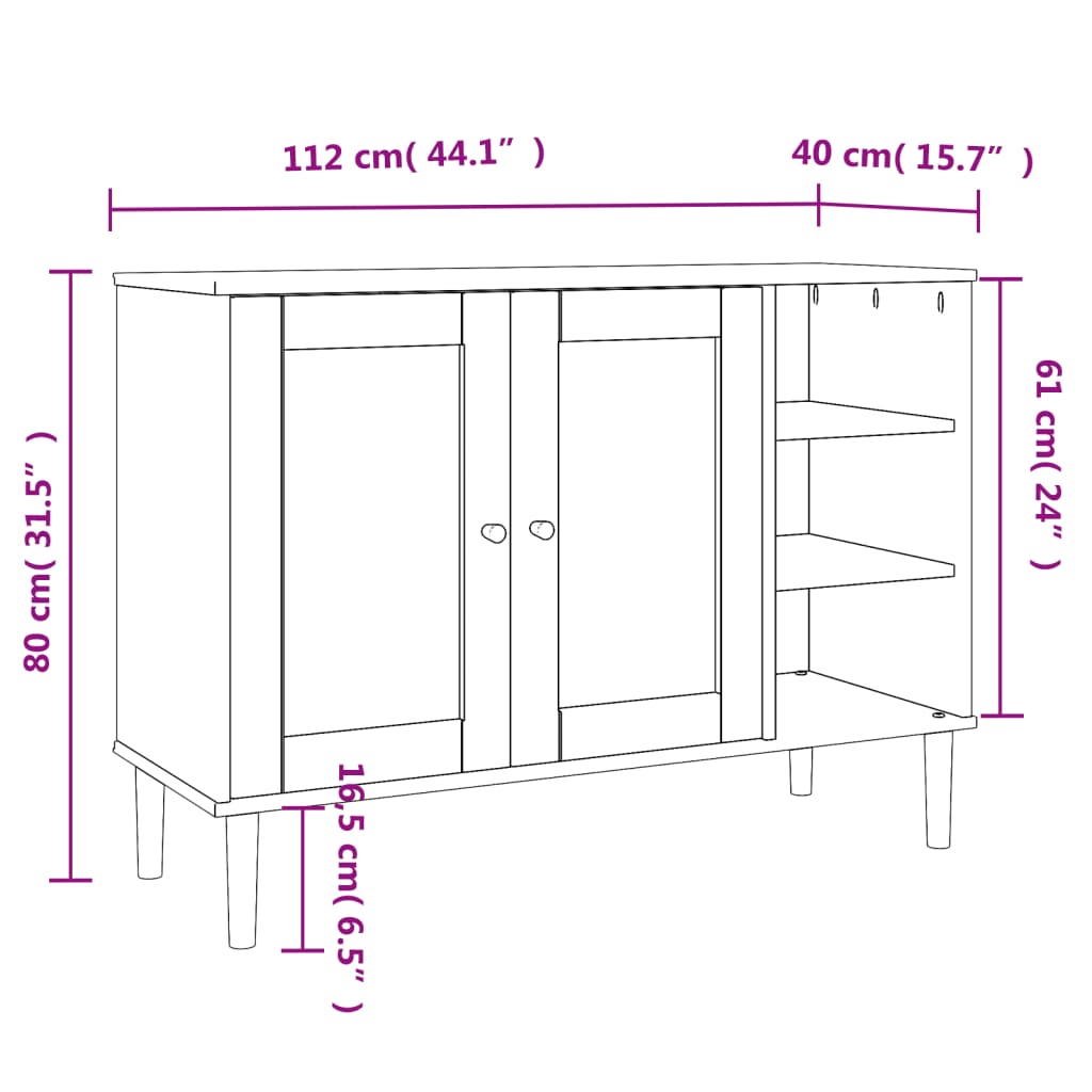 Credenza SENJA aspetto rattan marrone 112x40x80 cm in legno di pino massiccio