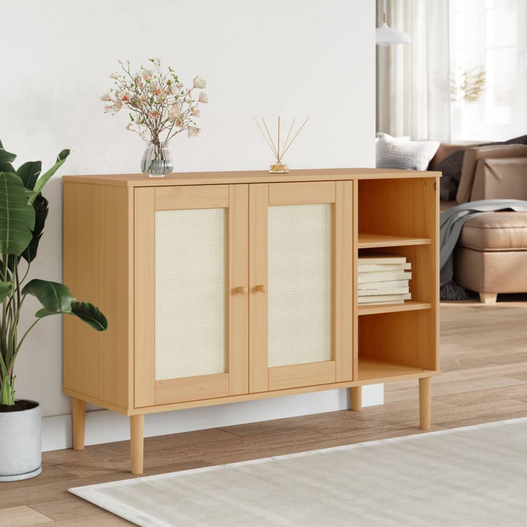 Credenza SENJA aspetto rattan marrone 112x40x80 cm in legno di pino massiccio