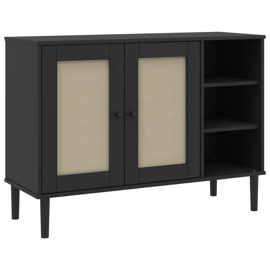 Credenza SENJA effetto rattan nero 112x40x80 cm in legno di pino massiccio