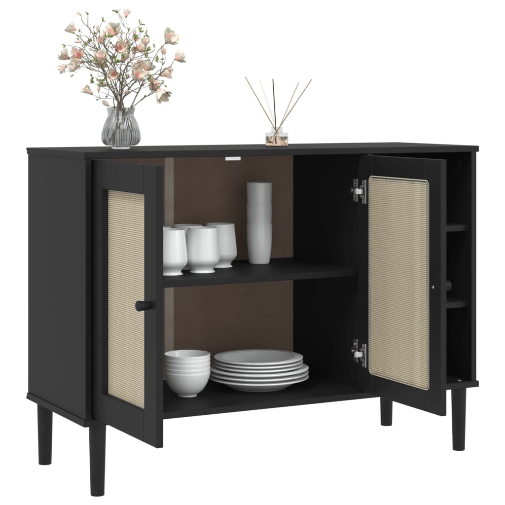 Senja buffet black rattan appearance 112x40x80cm solid pine wood