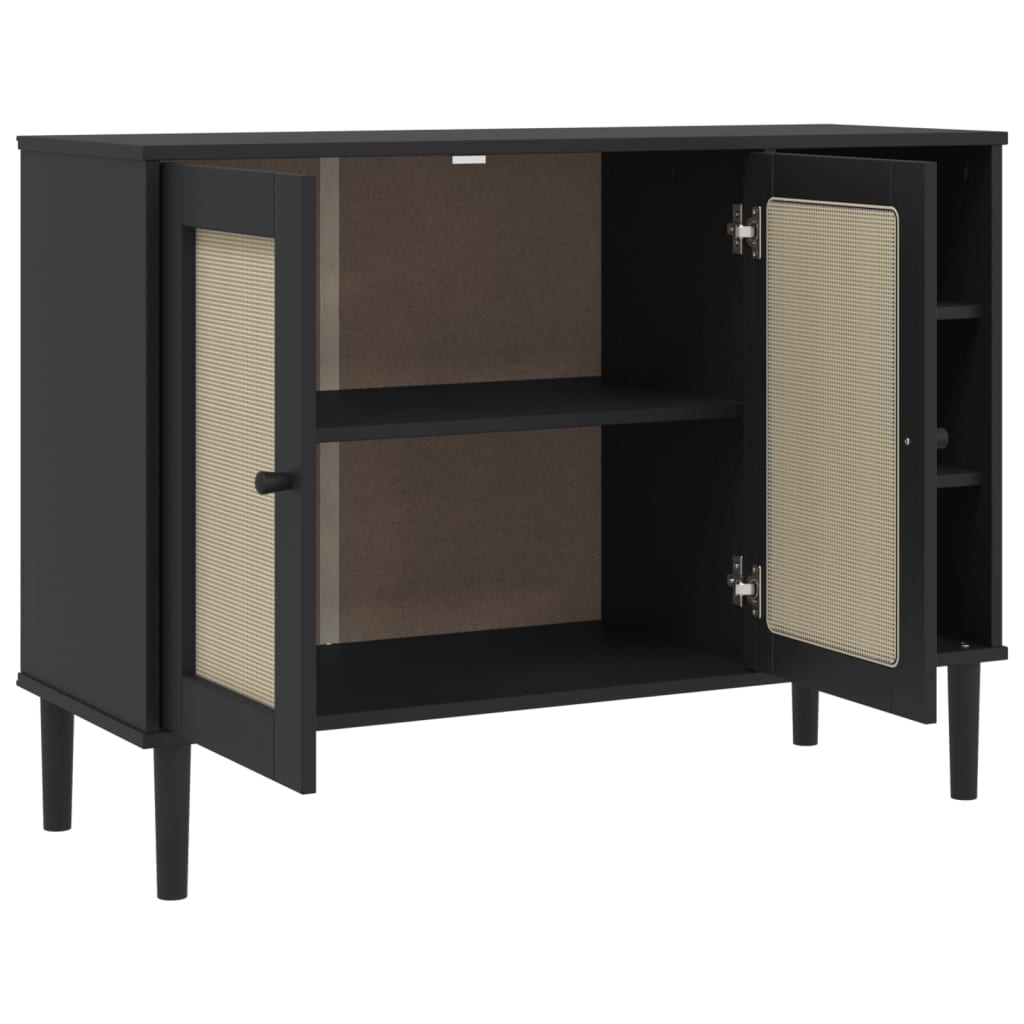 Credenza SENJA effetto rattan nero 112x40x80 cm in legno di pino massiccio