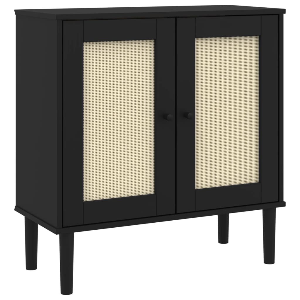 Credenza SENJA effetto rattan nero 80x35x80 cm in legno di pino massiccio