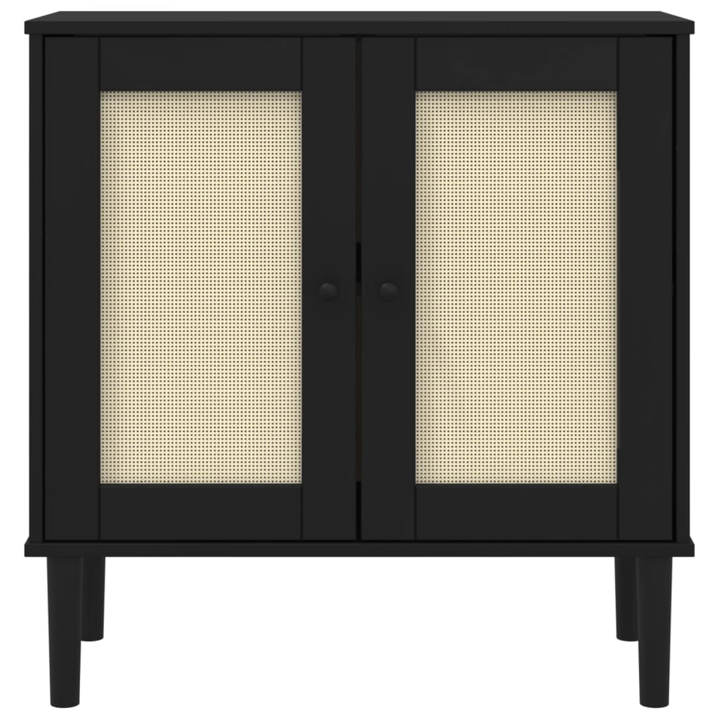 Buffet SENJA aspect rotin noir 80x35x80 cm bois massif de pin