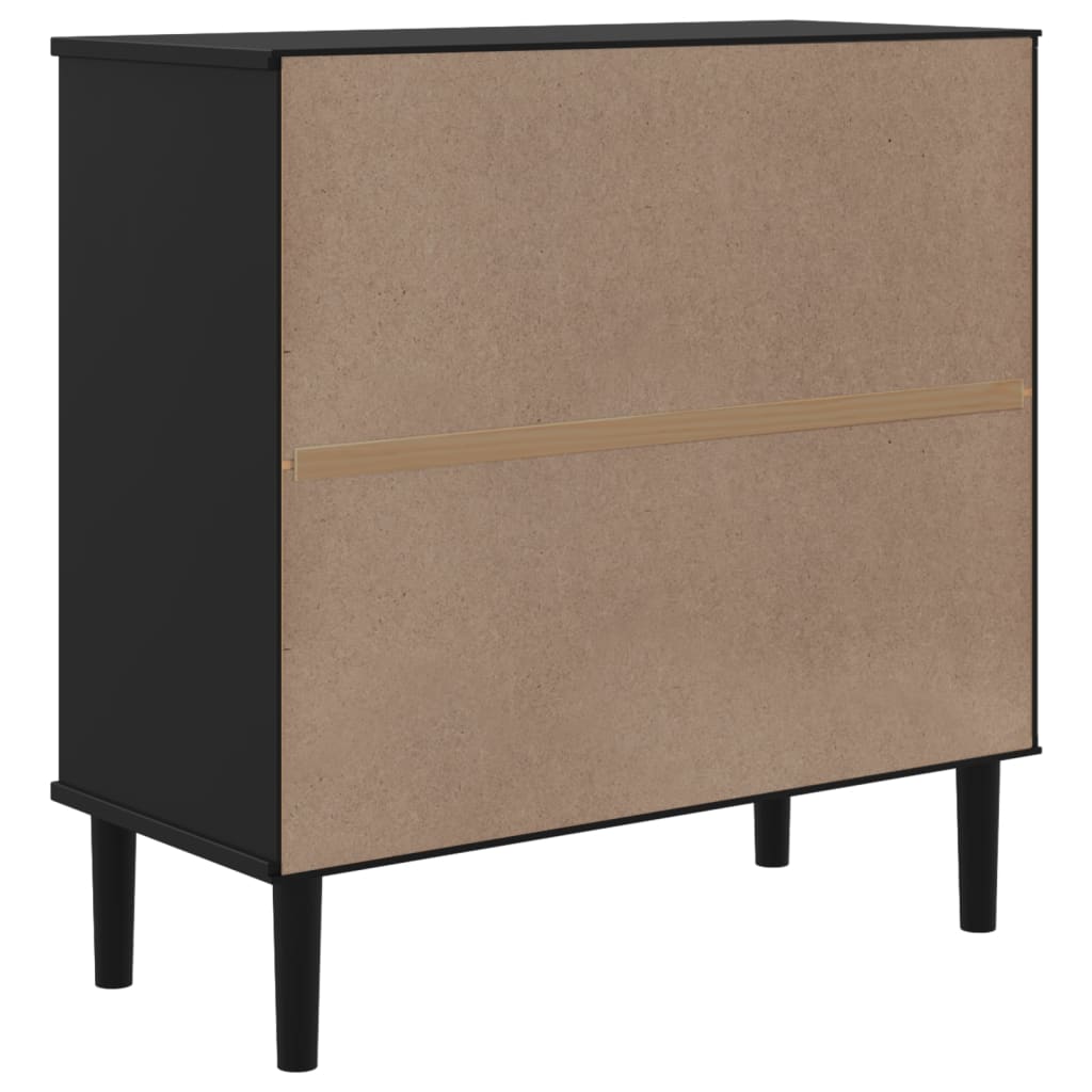 Credenza SENJA effetto rattan nero 80x35x80 cm in legno di pino massiccio