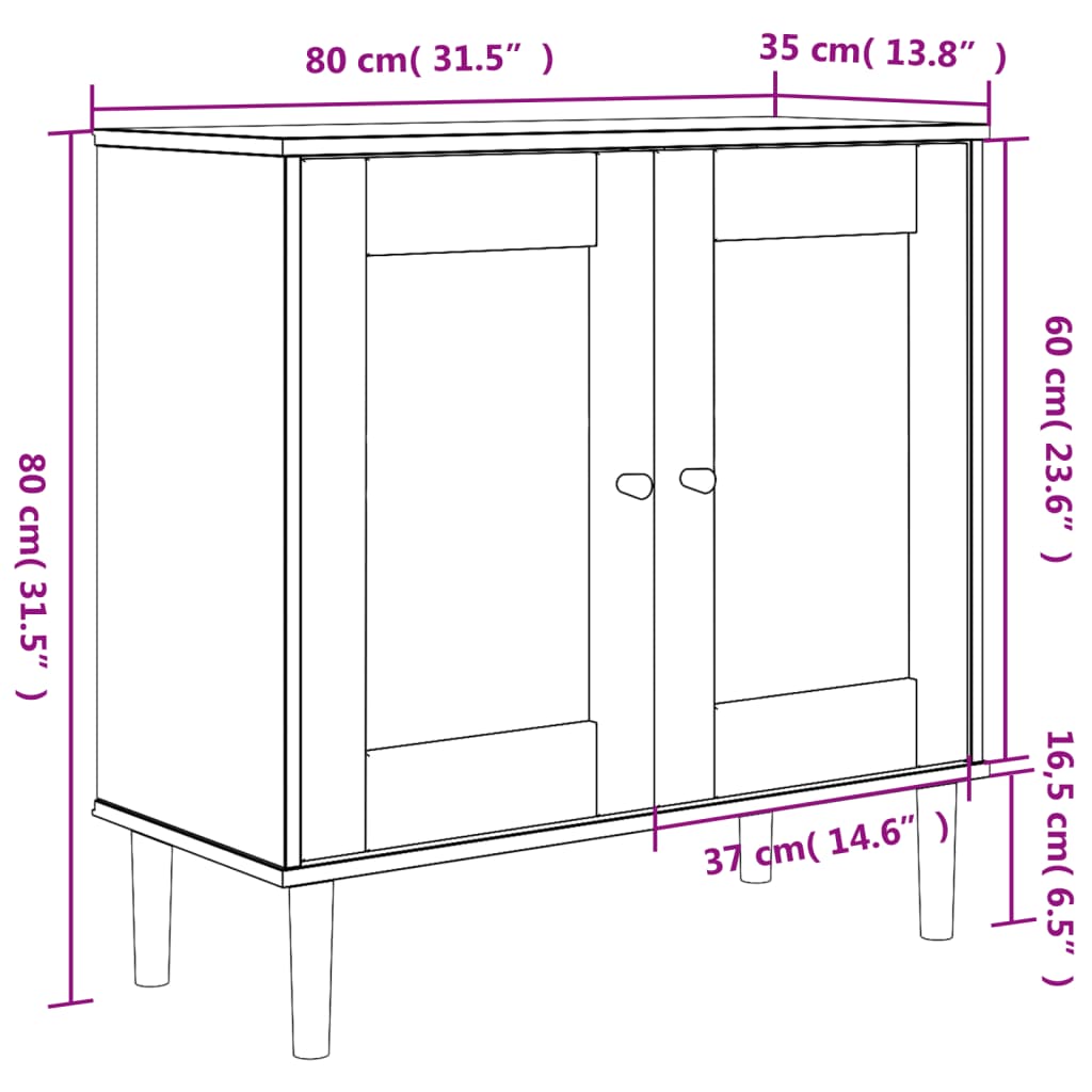 Buffet SENJA aspect rotin noir 80x35x80 cm bois massif de pin