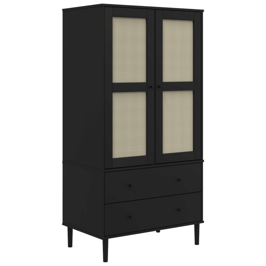Senja wardrobe aspect black rattan 90x55x175 cm solid pine wood