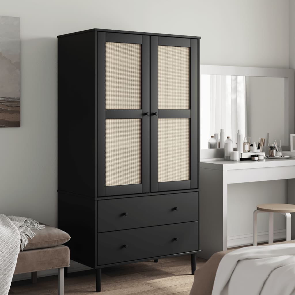 Senja wardrobe aspect black rattan 90x55x175 cm solid pine wood