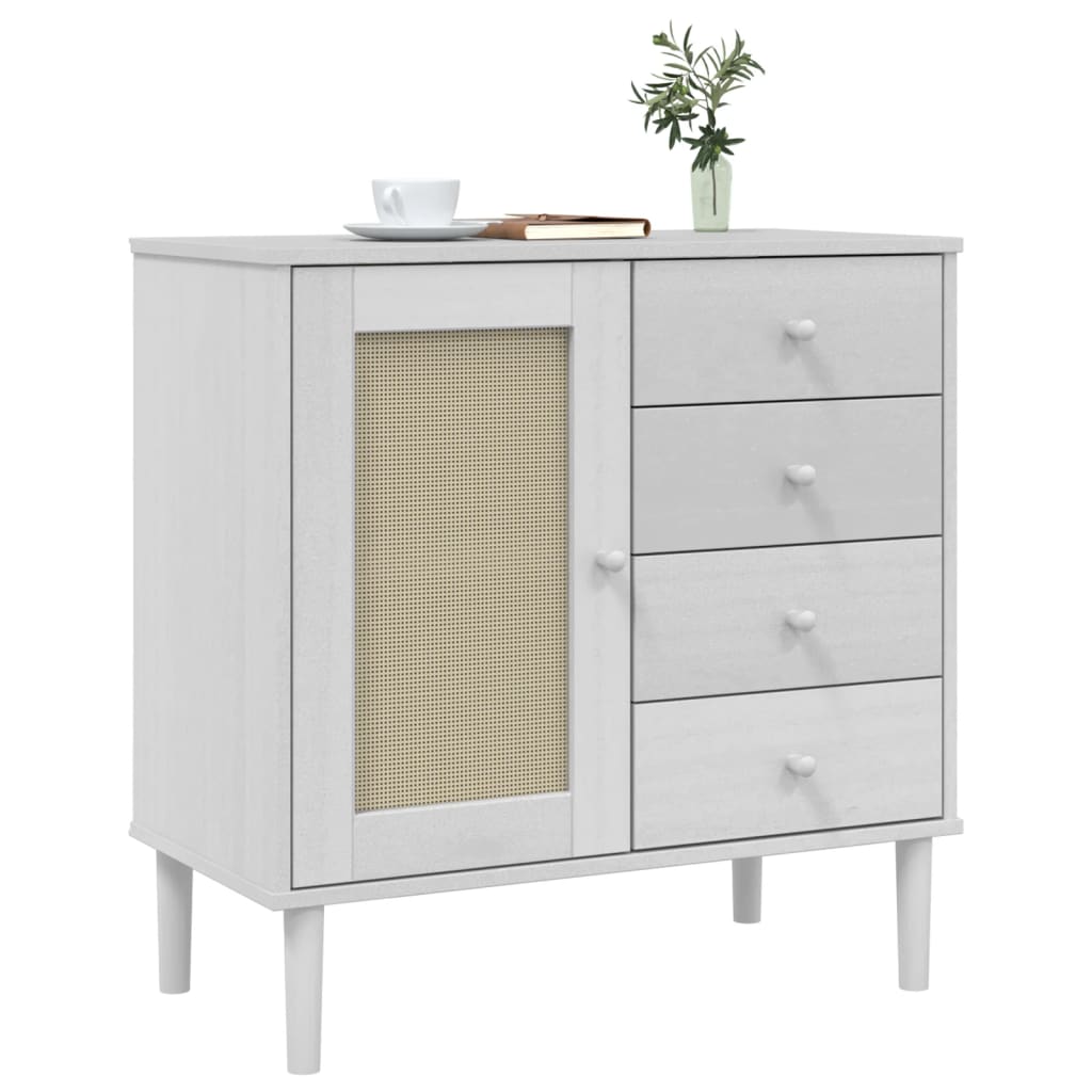 Credenza SENJA effetto rattan bianco 80x40x80 cm in legno di pino massiccio