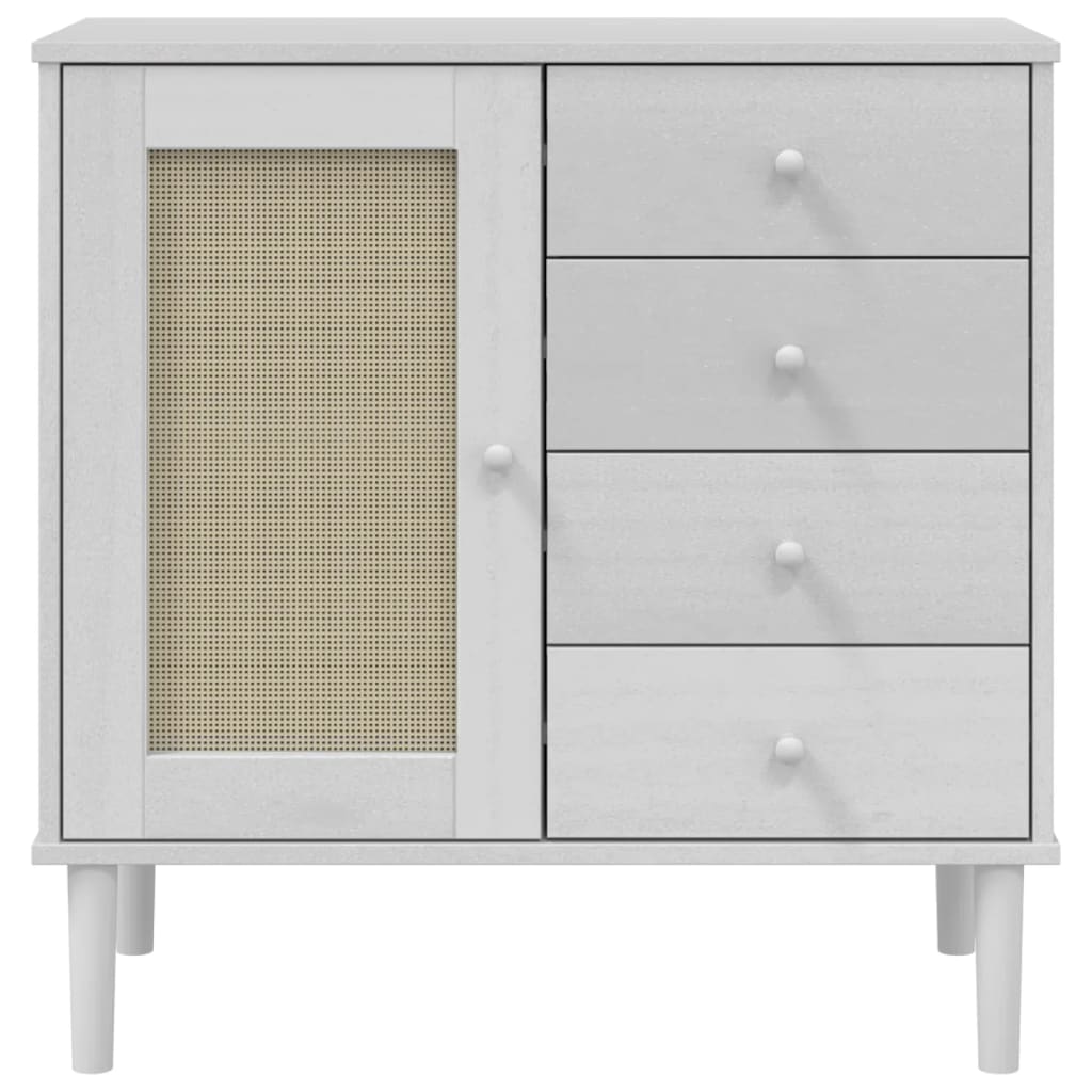 Credenza SENJA effetto rattan bianco 80x40x80 cm in legno di pino massiccio