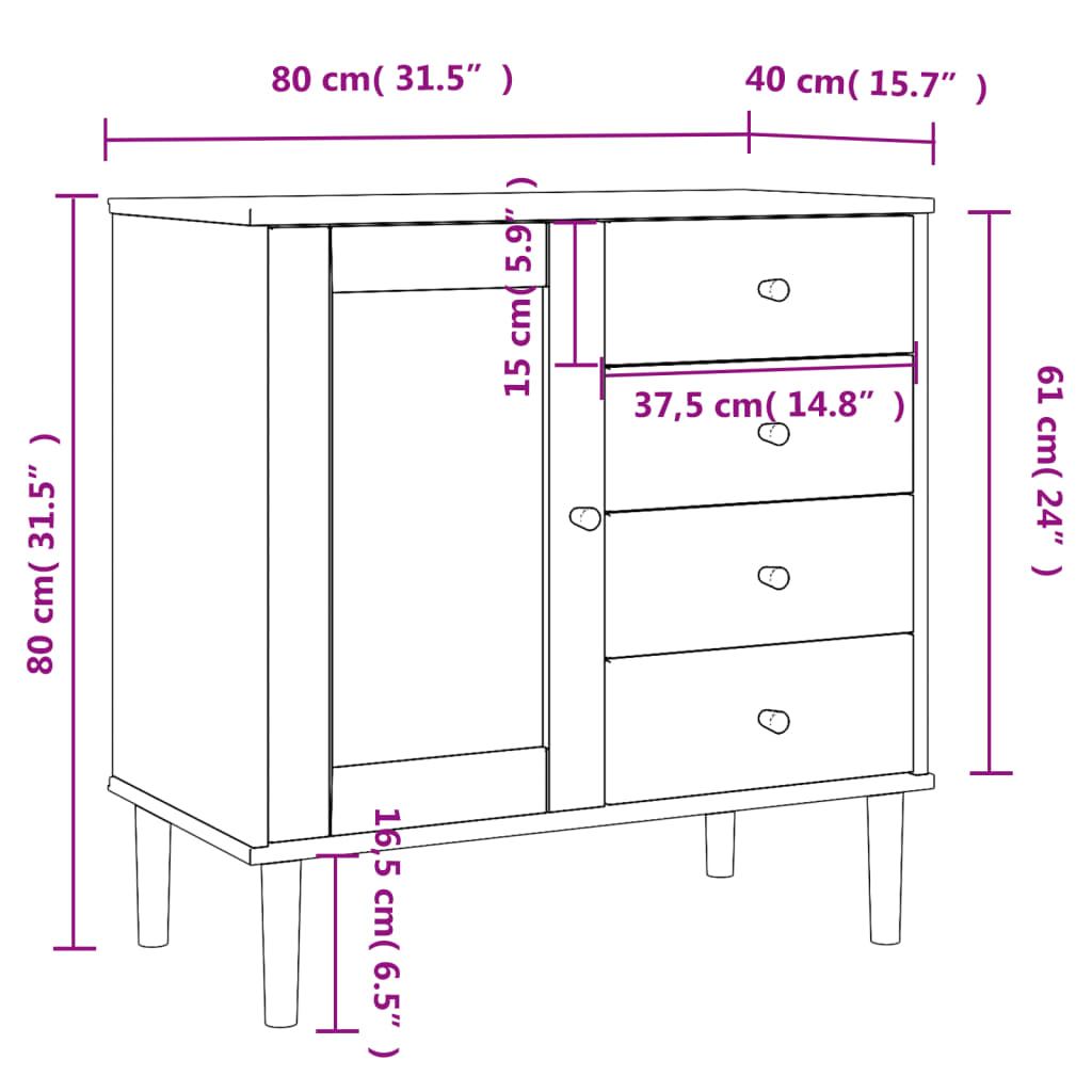 Senja buffet White rattan appearance 80x40x80 cm solid pine wood