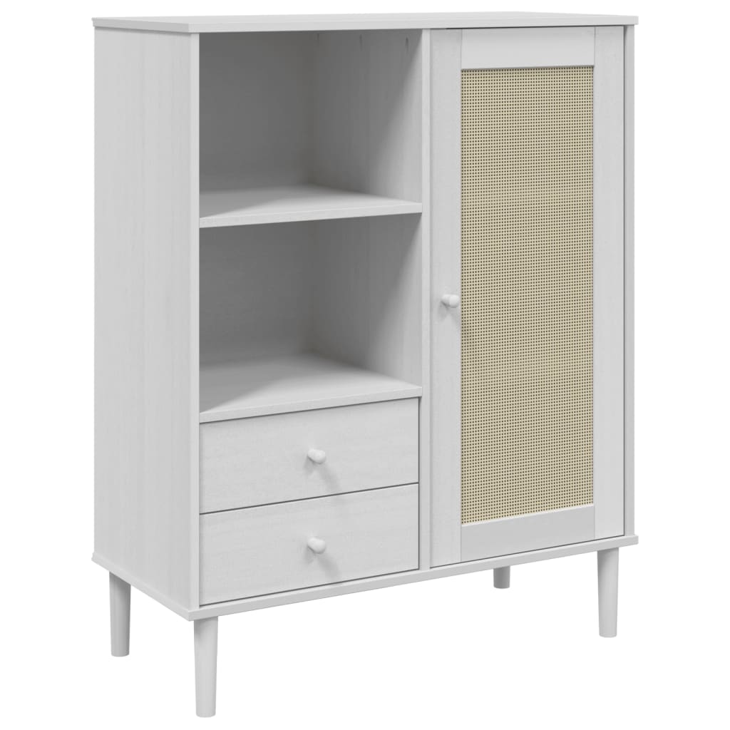 Credenza SENJA effetto rattan bianco 90x40x112 cm in legno di pino massiccio