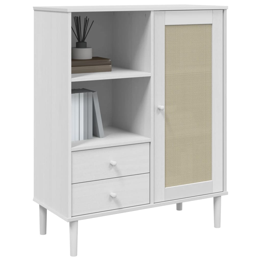 Credenza SENJA effetto rattan bianco 90x40x112 cm in legno di pino massiccio