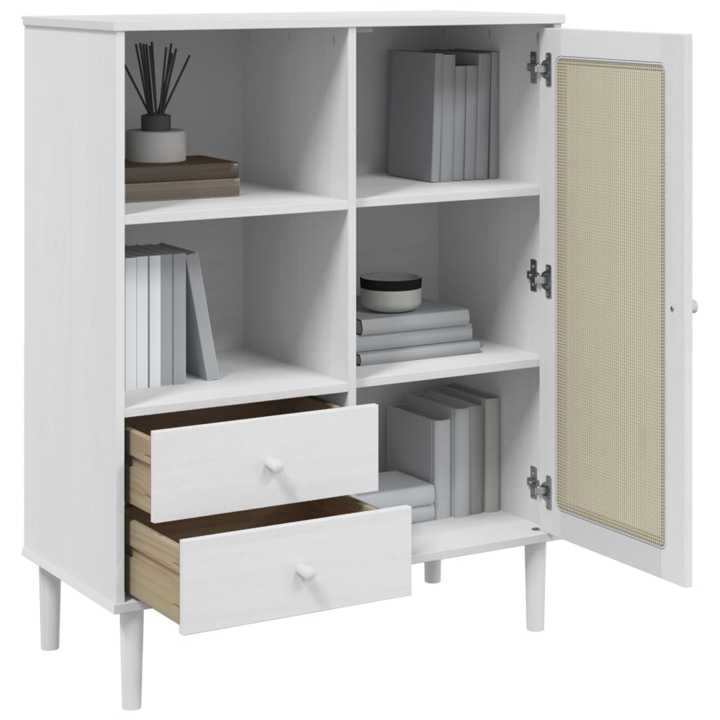 Buffet SENJA aspect rotin blanc 90x40x112cm bois massif de pin