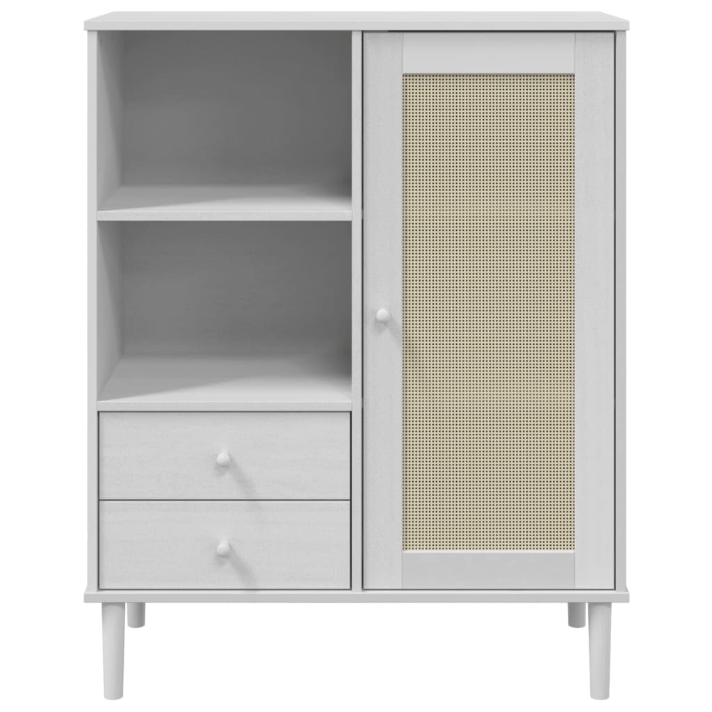 Credenza SENJA effetto rattan bianco 90x40x112 cm in legno di pino massiccio