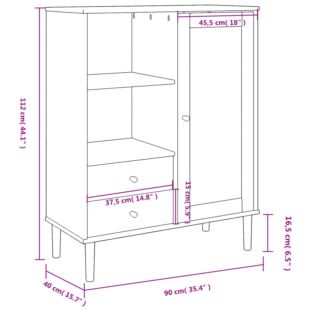 Credenza SENJA effetto rattan bianco 90x40x112 cm in legno di pino massiccio