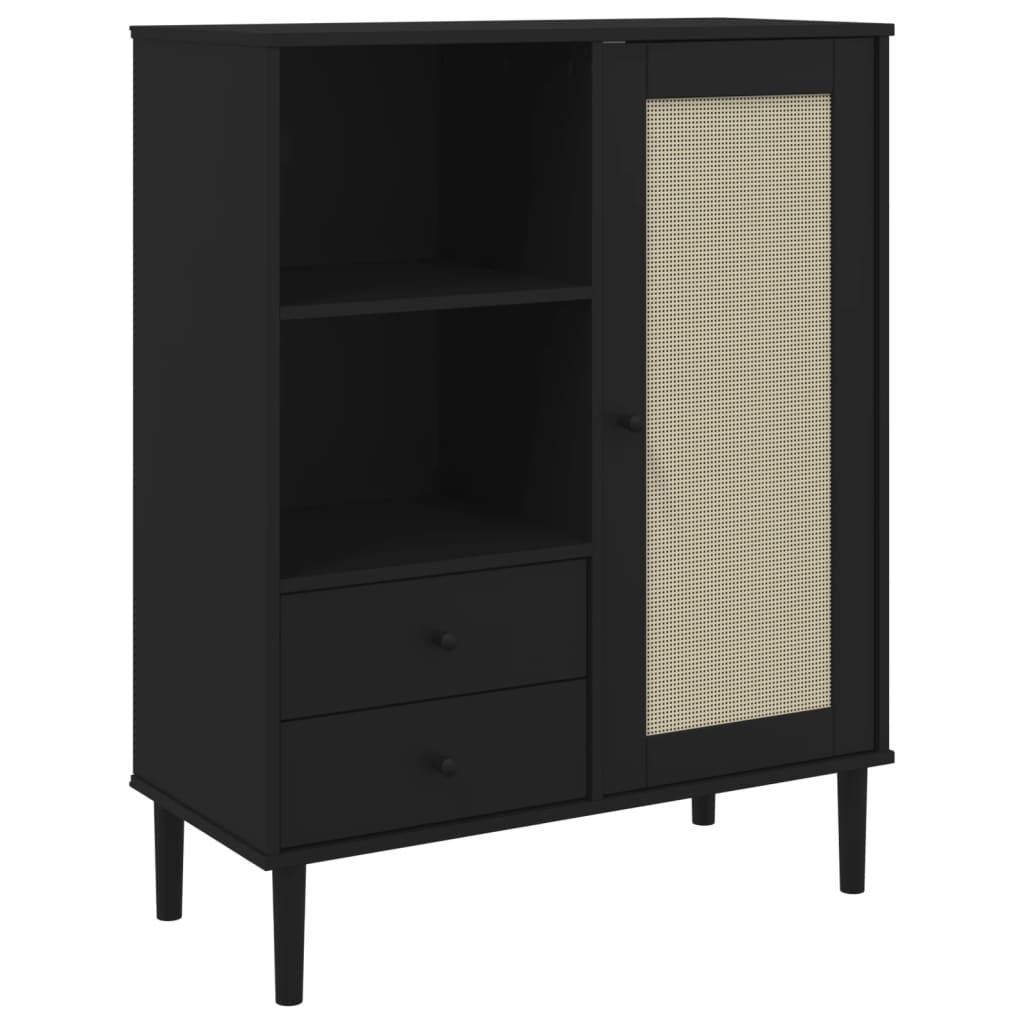 Credenza SENJA effetto rattan nero 90x40x112 cm in legno di pino massiccio