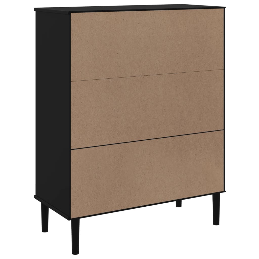 Buffet SENJA aspect rotin noir 90x40x112cm bois massif de pin