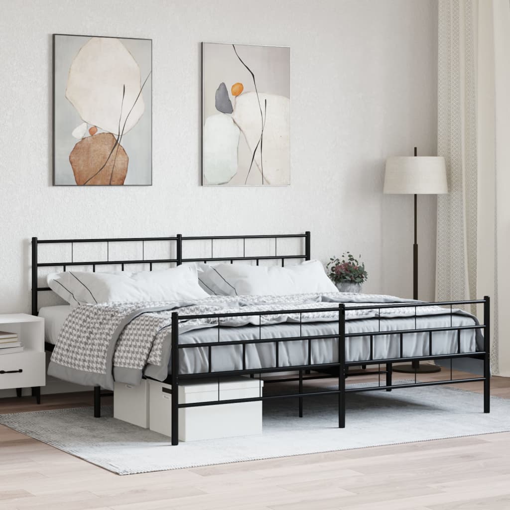 Metallbettbettrahmen mit Bettkopf/schwarzem Bett 193x203 cm