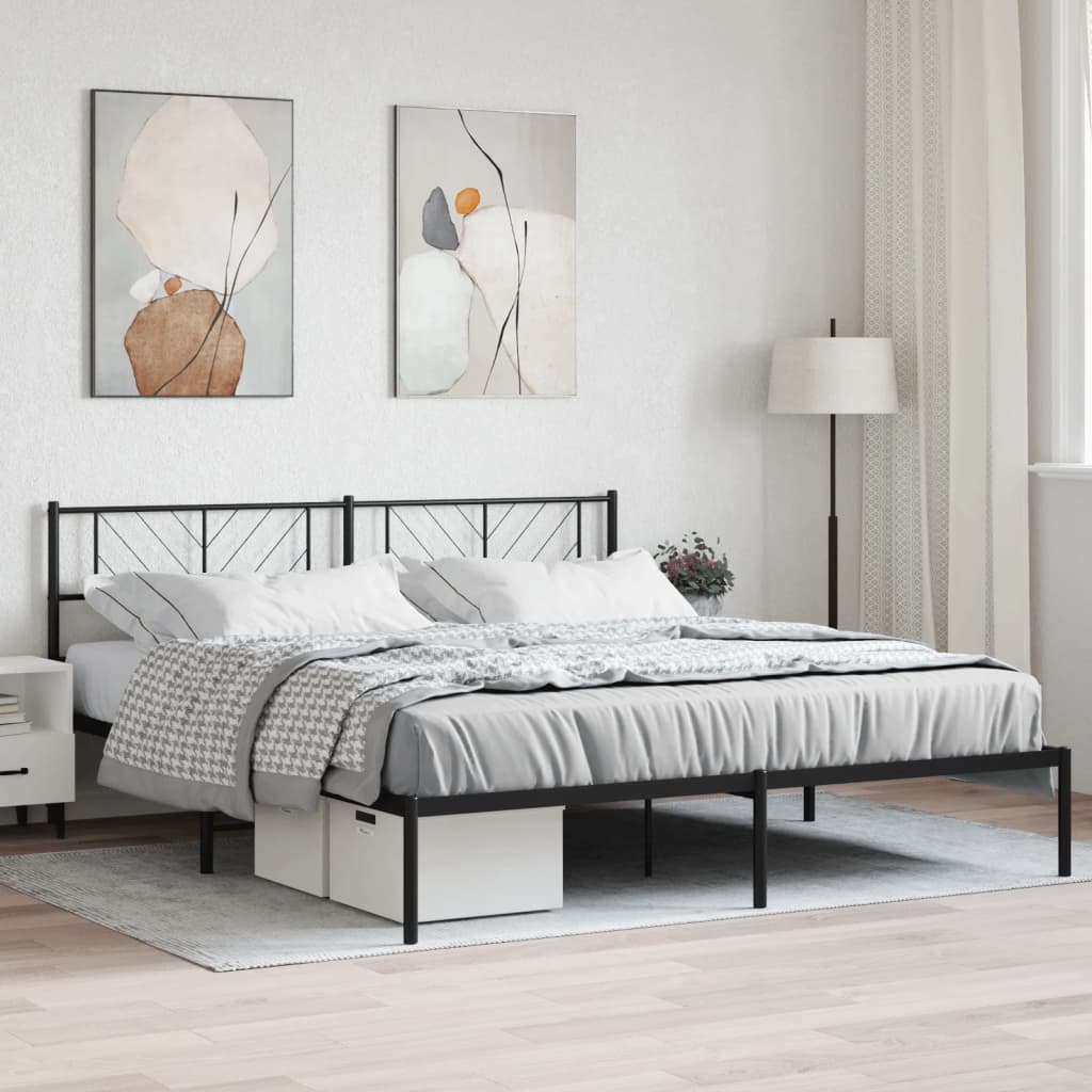 Metal bed frame with black headboard 193x203 cm