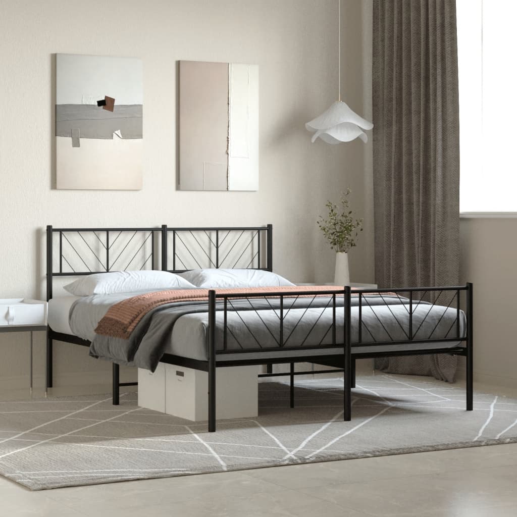 Metallbettbettrahmen mit Bettkopf/schwarzem Bett 135x190 cm