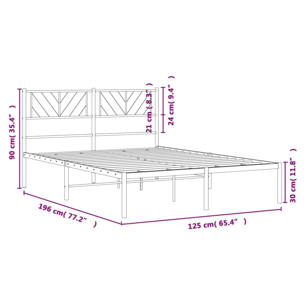 Metal bed frame with white headboard 120x190 cm