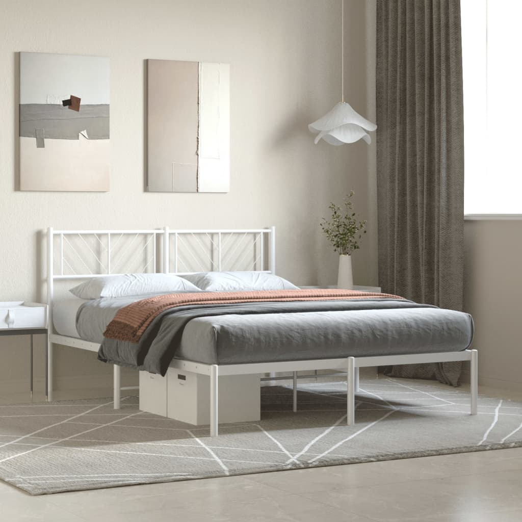 Fiame di letto in metallo con testiera bianca 120x190 cm
