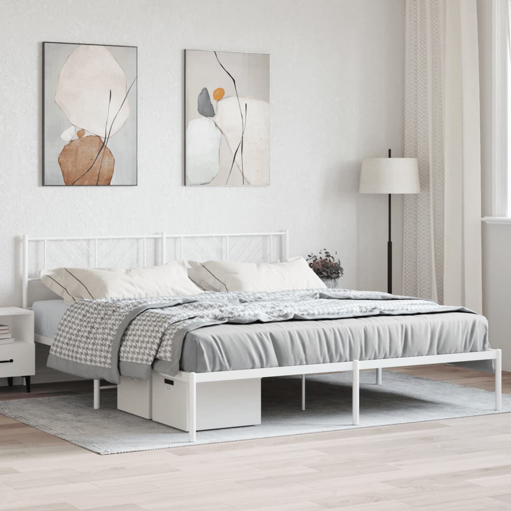 Metal bed with white bed head 200x200 cm