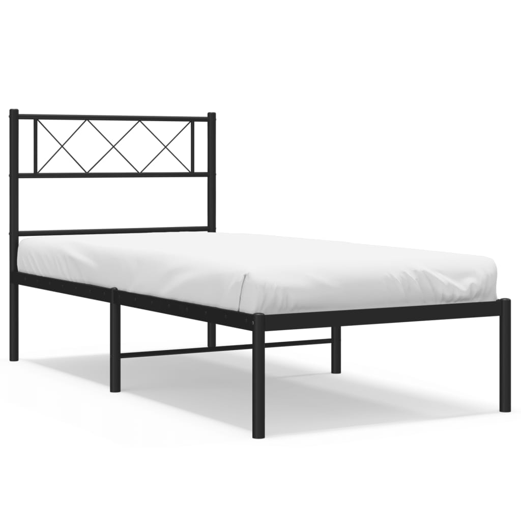 Metal bed frame with black headboard 107x203 cm