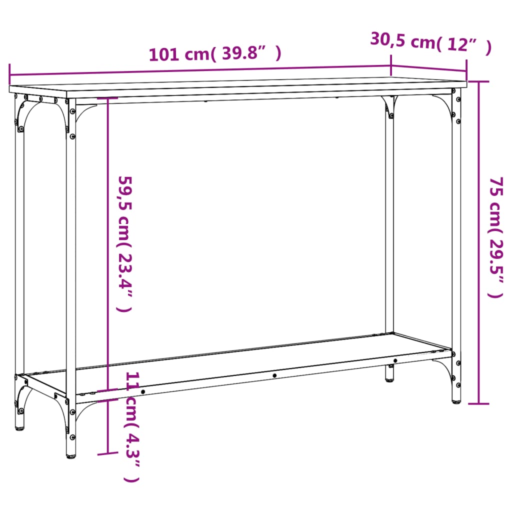 Sonoma Oak Console Tabelle 101x30.5x75 cm Ingenieurholz Holz