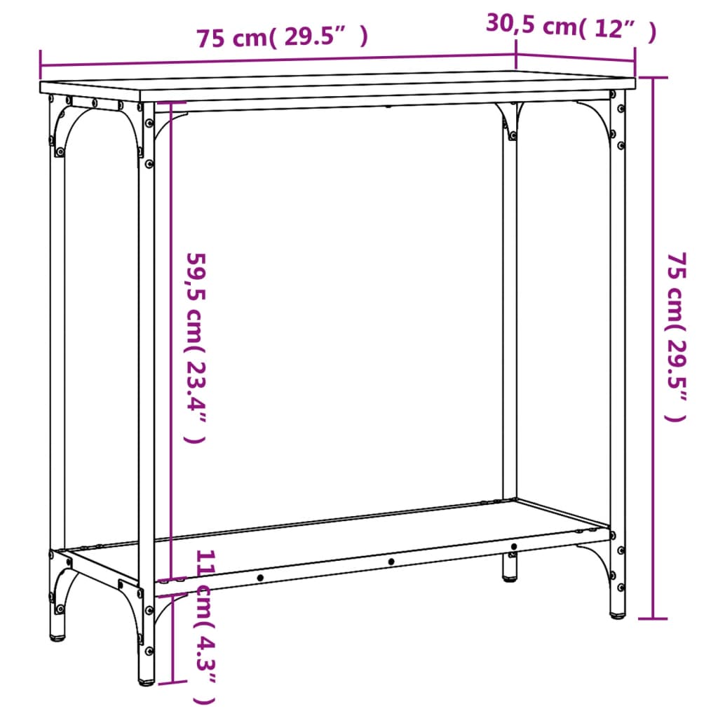 Table console noir 75x30,5x75 cm bois d'ingénierie