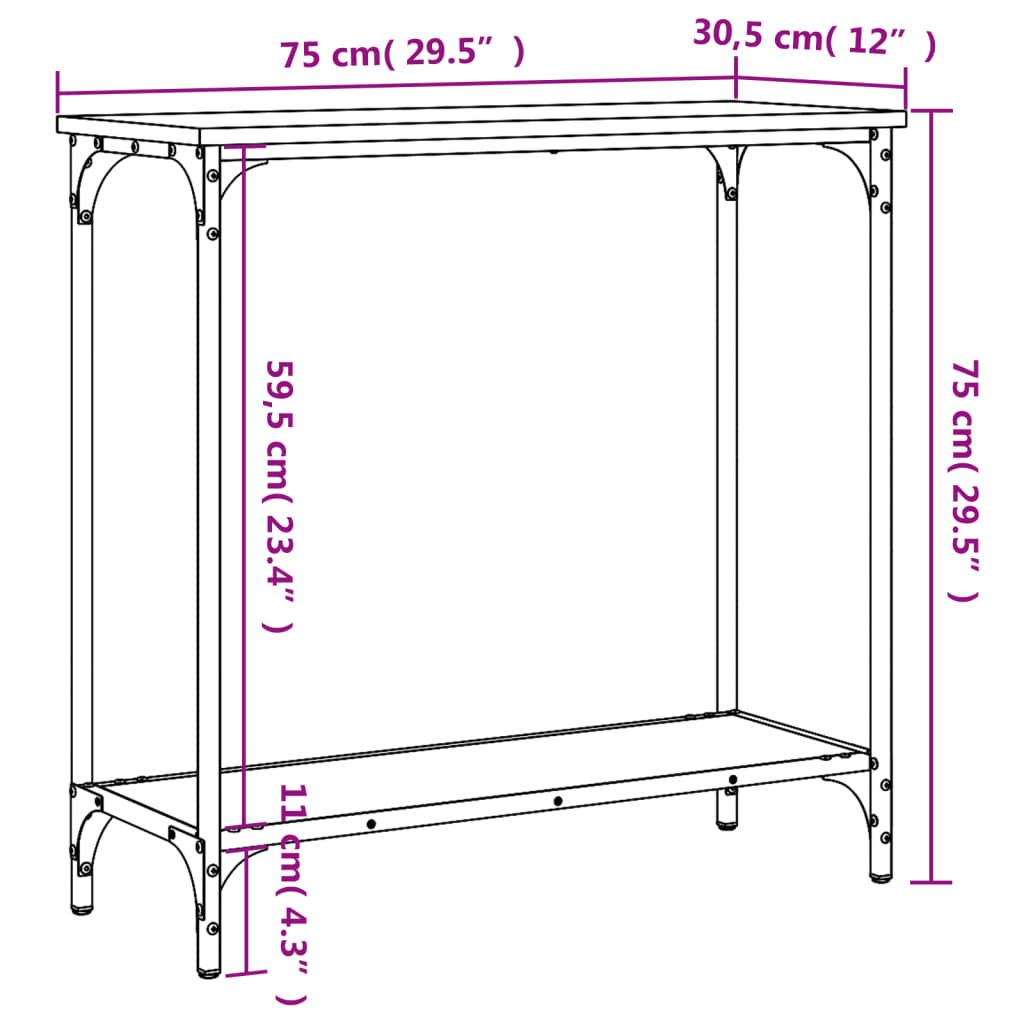 Table console chêne sonoma 75x30,5x75 cm bois d'ingénierie