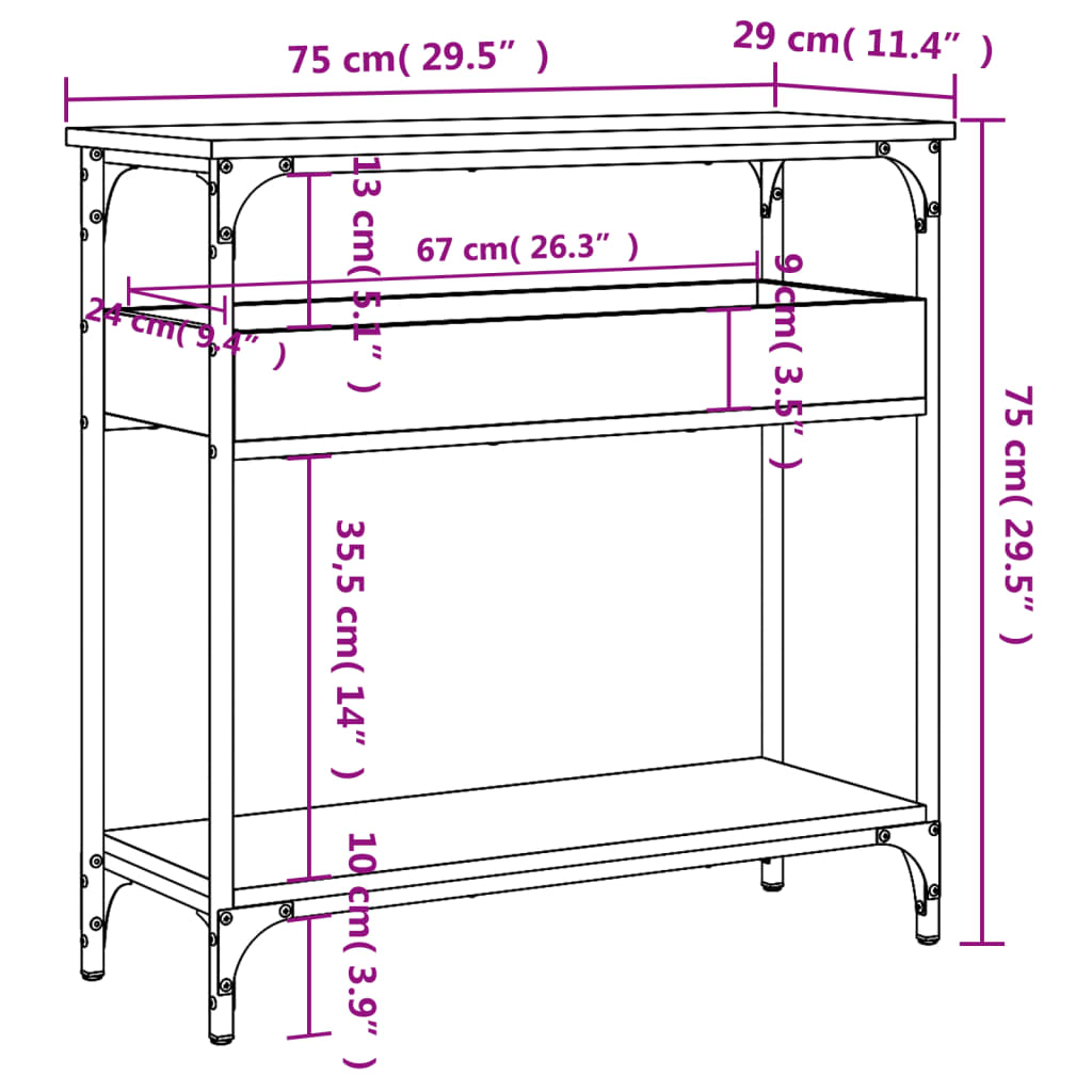 Table console avec étagère noir 75x29x75 cm bois d'ingénierie