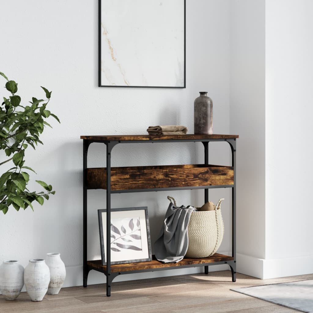 Console table with smoked oak shelf 75x29x75 cm